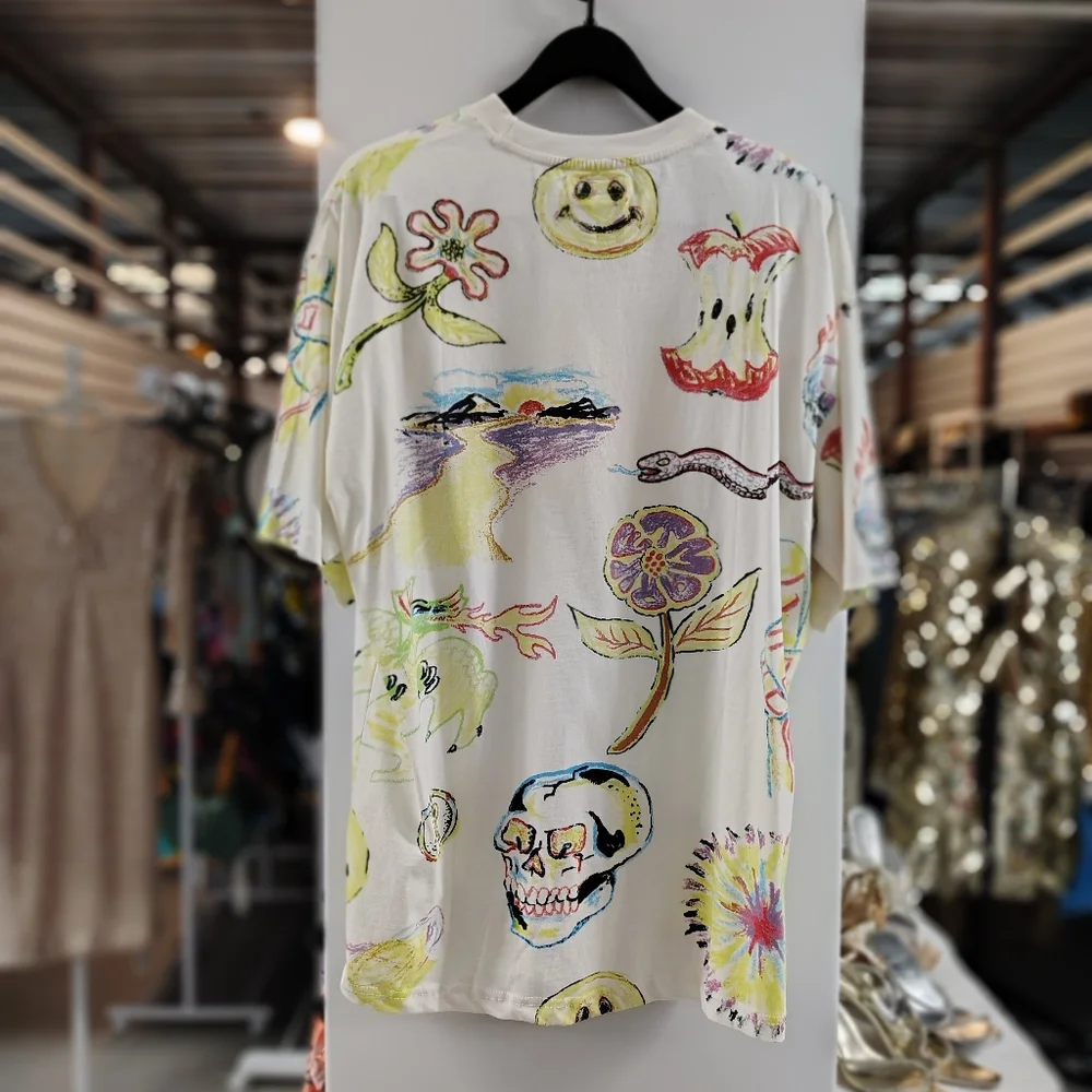 Market Colouring Book Smiley Tee | Size XL | All-Over Print | 100% Cotton